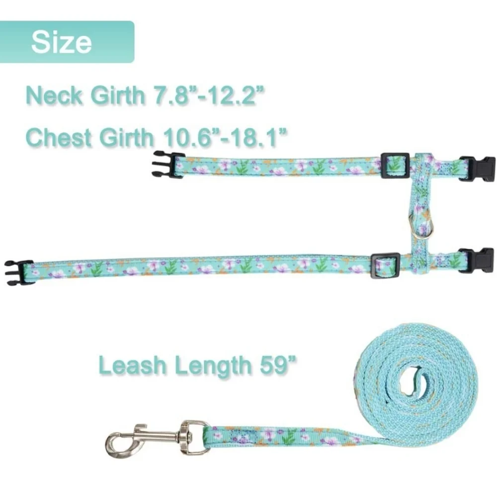 Cat Harness and Leash Set Adjustable H-Style Harness Floral Pattern